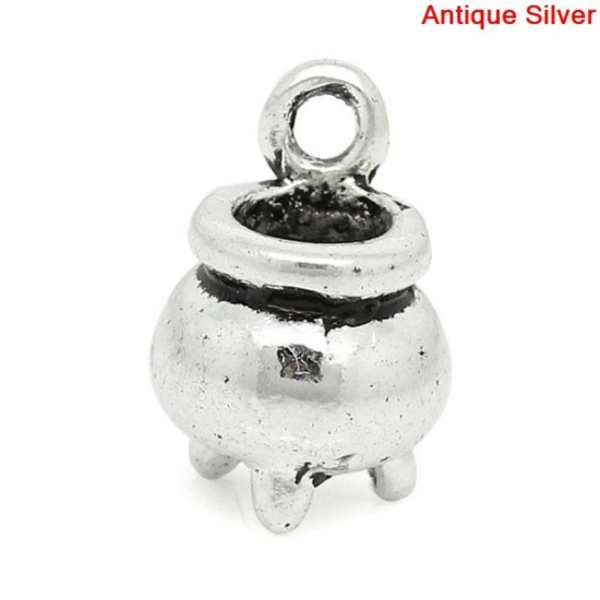 Immagine di Lega di Zinco Charm Ciondoli Incensiere Argento Antico Nulla Disegno 12.0mm x 8.0mm, 30 Pz