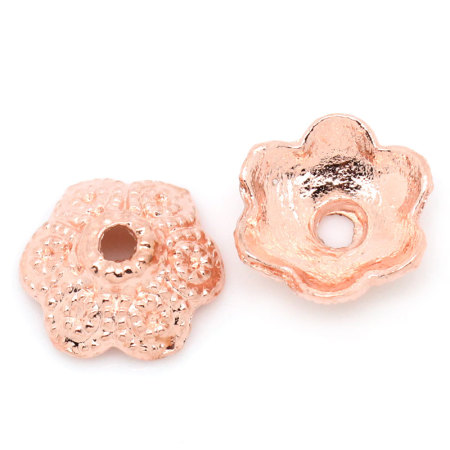 Image de Coupelles en Alliage de Zinc Forme Fleur Or Rose 12mm x 11mm, à Perles de Diamètre: 23mm, 200 Pièces