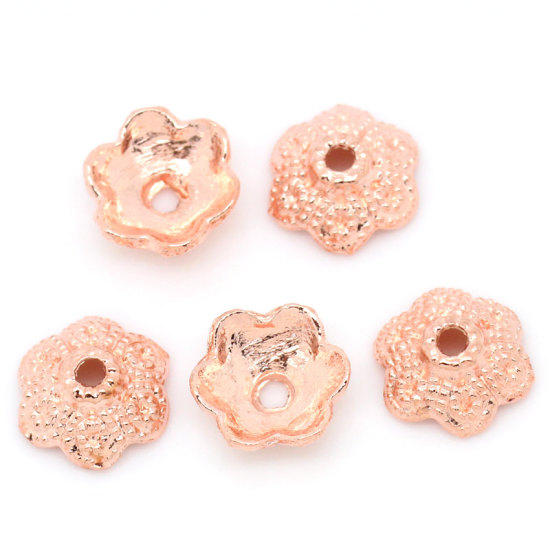 Image de Coupelles en Alliage de Zinc Forme Fleur Or Rose 12mm x 11mm, à Perles de Diamètre: 23mm, 200 Pièces