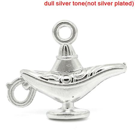 Zinc Metal Alloy Charm Pendants Wonderful /Magic Lamp Silver Tone 22mm( 7/8") x 18mm( 6/8"), 50 PCs