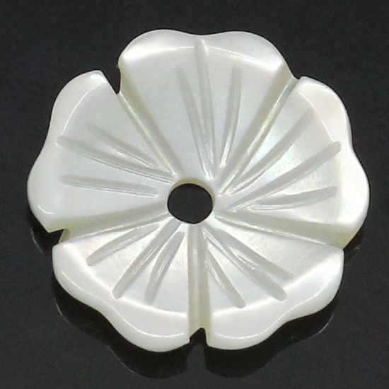 Image de Perles en Coquilles Forme Fleur Blanc 10mm x 10mm, Tailles de Trous: 1mm, 5 Pièces