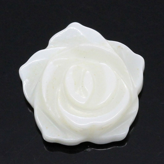 Picture of Shell Embellishment Findings Rose Flower White 13mm x 13mm( 4/8"x 4/8"),5PCs