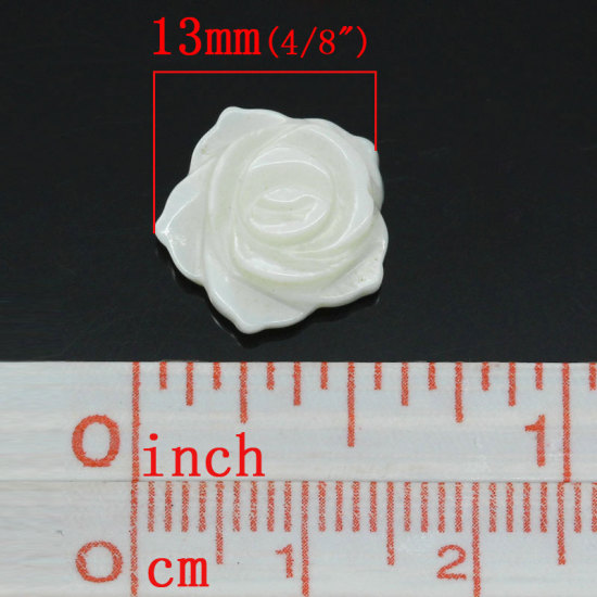 Picture of Shell Embellishment Findings Rose Flower White 13mm x 13mm( 4/8"x 4/8"),5PCs