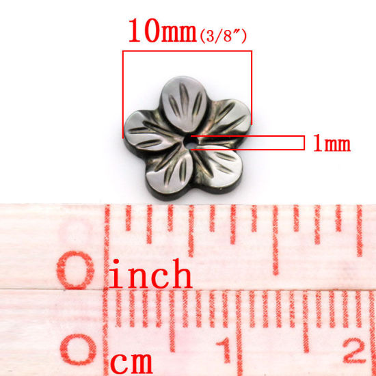 Picture of Shell Beads Flower Black 10mm x 10mm( 3/8"x 3/8"),Hole:Approx 1mm,5PCs