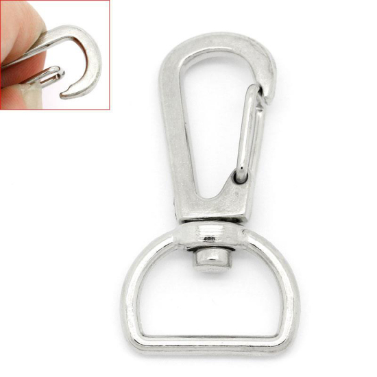 Picture of 30 PCs Zinc Based Alloy Keychain & Keyring Silver Tone Rotatable 4cm x 2.1cm