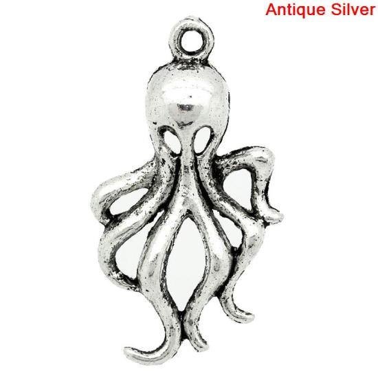 Picture of Ocean Jewelry Zinc Based Alloy Pendants Octopus Animal Antique Silver Color Hallow 32mm(1 2/8") x 17mm( 5/8"), 50 PCs