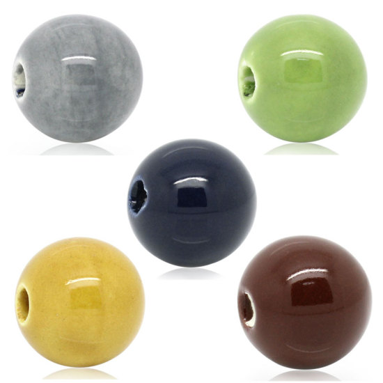 Picture of Ceramics Beads Round Mixed About 20mm Dia, Hole: Approx 4.8mm, 20 PCs