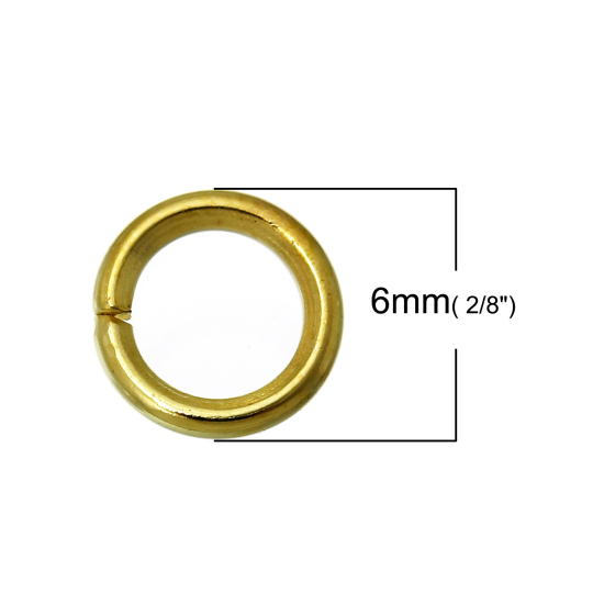 Immagine di 1000 Pz 6mm Dia, 0.9mm(19 misura) Lega di Ferro Aperto Stile Anello di Salto Oro Placcato Tondo