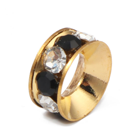 Immagine di Ottone + Strass Stile Europeo Perline Tondo Oro Placcato Bianco Strass Circa 11mm Dia, Foro: Circa 5.0mm, 10 Pz