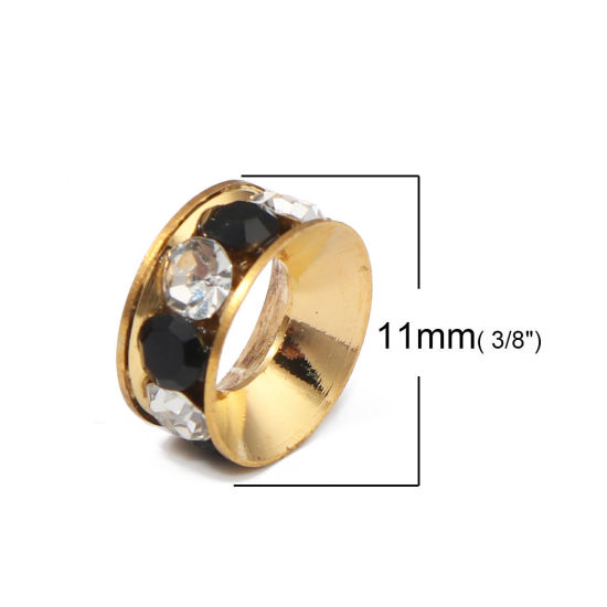 Immagine di Ottone + Strass Stile Europeo Perline Tondo Oro Placcato Bianco Strass Circa 11mm Dia, Foro: Circa 5.0mm, 10 Pz