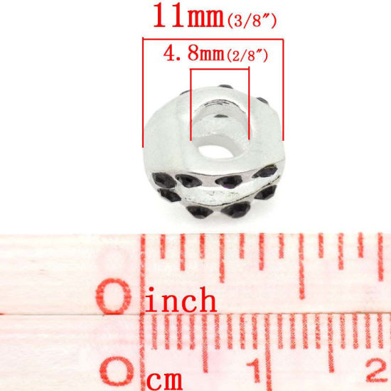 Immagine di Lega di Zinco Stile Europeo Perline Ferro di Cavallo Argento Placcato Viola Scuro Strass Circa 11.0mm x 9.0mm, Foro: Circa 4.8mm, 5 Pz