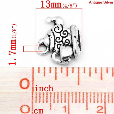 Imagen de Colgantes Aleación del Metal Del Zinc de Tetera Plata Antigua Rhinestone 14.0mm x 13.0mm, 50 Unidades 
