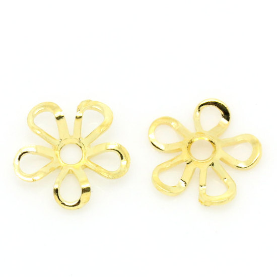 Picture of Brass Filigree Beads Caps Flower Gold Plated Hollow (Fits 16mm Beads) 9mm( 3/8") x 9mm( 3/8"), 200 PCs                                                                                                                                                        