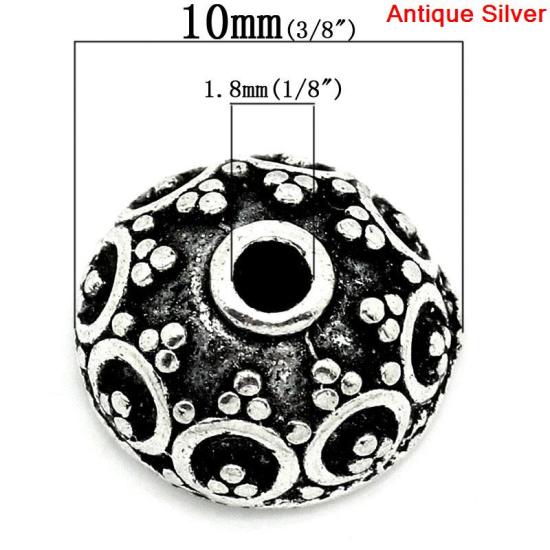 Picture of Zinc Based Alloy Beads Caps Flower Antique Silver Color Carved Pattern (Fit Beads Size: 20mm Dia.) 10mm Dia, 100 PCs