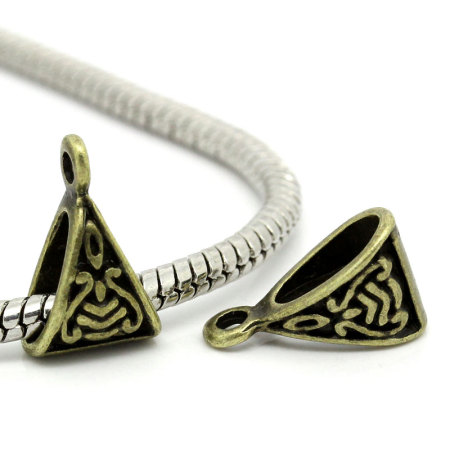 European Style Bails Beads Triangle Antique Bronze Pattern Fit European Bracelet 15mm x 9mm , 8 PCs