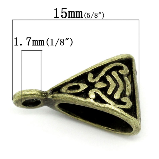 Picture of European Style Bails Beads Triangle Antique Bronze Pattern Fit European Bracelet 15mm x 9mm , 8 PCs