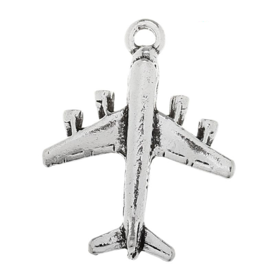 Picture of Zinc Based Alloy Pendants Travel Airplane Antique Silver Color 30mm(1 1/8") x 23mm( 7/8"), 4 PCs