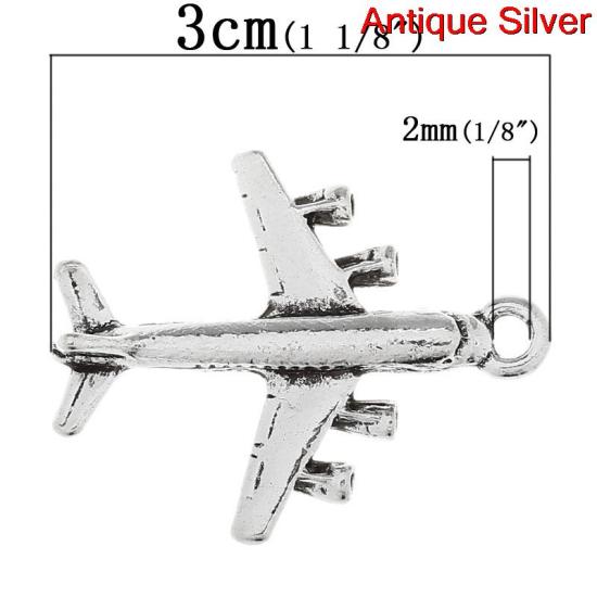 Picture of Zinc Based Alloy Pendants Travel Airplane Antique Silver Color 30mm(1 1/8") x 23mm( 7/8"), 4 PCs