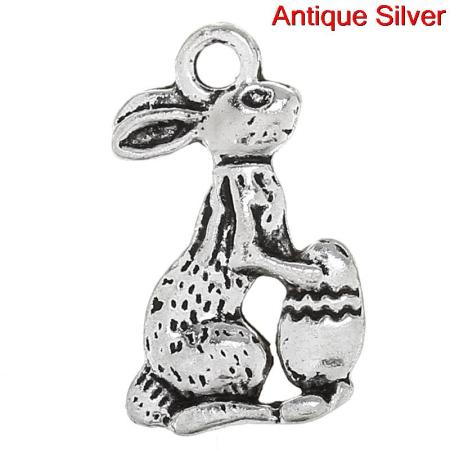 Imagen de Colgantes Aleación del Metal Del Zinc de Conejo Plata Antigua Rhinestone 17.0mm x 10.0mm, 100 Unidades 