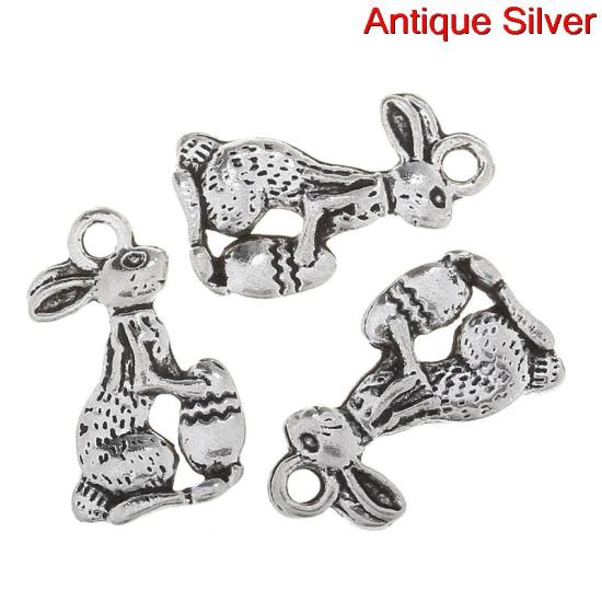 Bild von Zinklegierung Anhänger Hase Antik Silber 17.0mm x 10.0mm, 100 Stück 