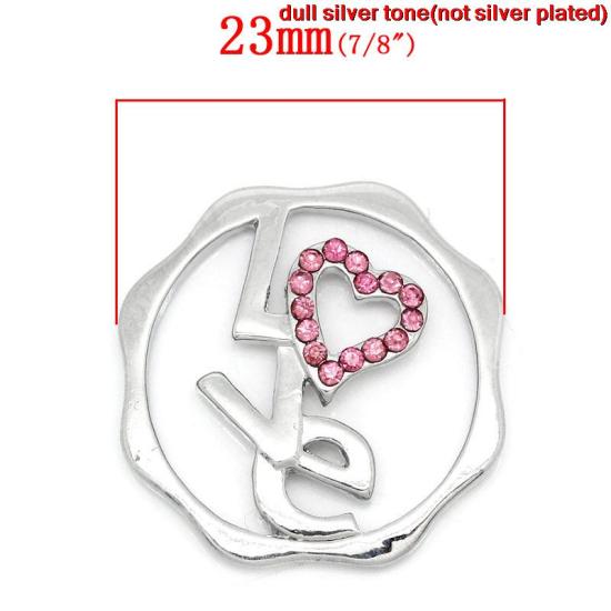 Immagine di Lega + Strass Cabochon per Abbellimento Tondo Tono Argento Con Strass Lettere Disegno 24.0mm x 23.0mm, 5 Pz