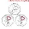 Picture of Back Plate Findings Fit Locket Pendants Round Silver Tone "Love" Message Pink Rhinestone Hollow 24mm x 23mm(1"x 7/8"),5PCs