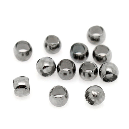 Picture of Brass Crimp Beads Round Gunmetal About 2mm( 1/8") x 1.2mm, Hole: Approx 1mm, 3000 PCs