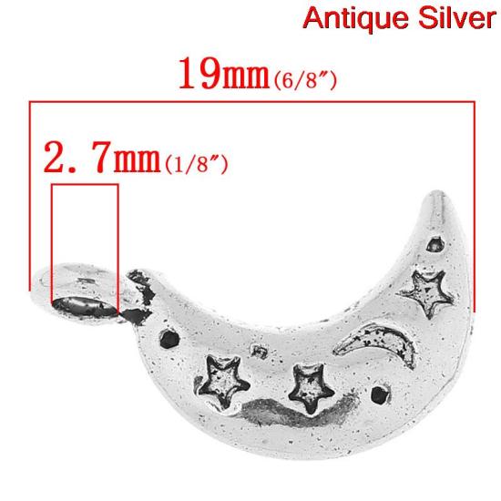 Immagine di Lega di Zinco Charm Ciondoli Luna Argento Antico Stella Disegno 19mm x 11mm, 100 Pz