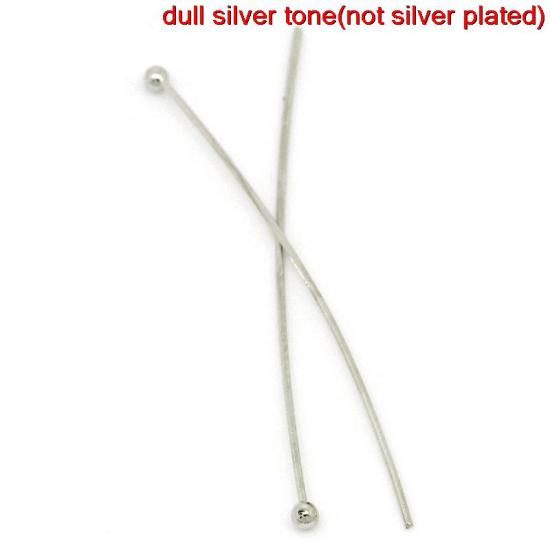 Picture of Brass Ball Head Pins Silver Tone 3.5cm(1 3/8") long, 0.5mm(24 Gauge), 500 PCs                                                                                                                                                                                 