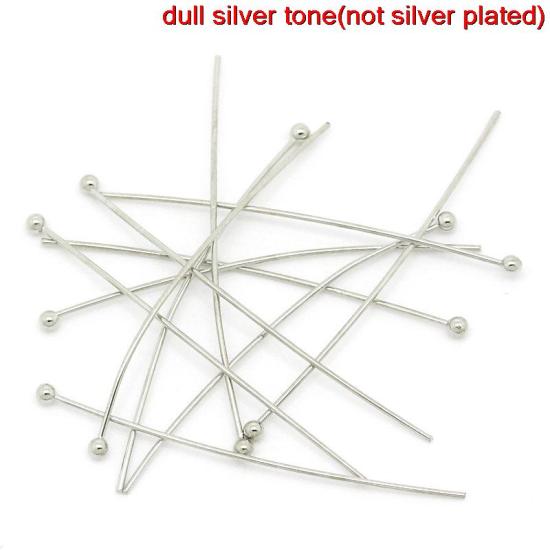 Picture of Brass Ball Head Pins Silver Tone 3.5cm(1 3/8") long, 0.5mm(24 Gauge), 500 PCs                                                                                                                                                                                 