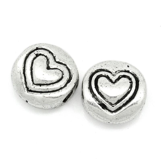 Picture of Spacer Beads Round Antique Silver Color Love Heart Pattern Carved 6mm Dia,Hole:Approx 1.2mm,300PCs