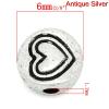 Picture of Spacer Beads Round Antique Silver Color Love Heart Pattern Carved 6mm Dia,Hole:Approx 1.2mm,300PCs