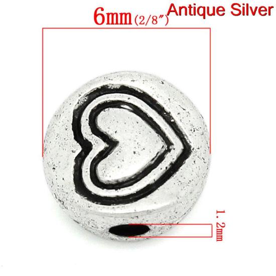 Picture of Spacer Beads Round Antique Silver Color Love Heart Pattern Carved 6mm Dia,Hole:Approx 1.2mm,300PCs