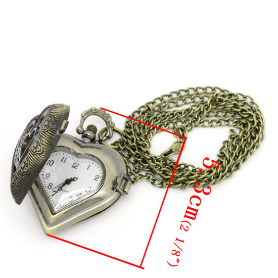 Bild von Zinklegierung  Taschenuhr Uhr mit Batterie Herz Bronzefarbe 82.0cm lang, 1 Stück