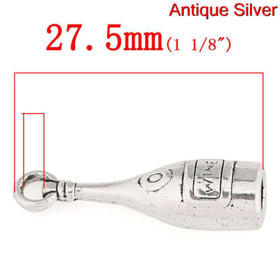 250 個 亜鉛合金 チャーム 銀古美 ボトル 文字「 wine」 27.5mm x 8mm、 の画像