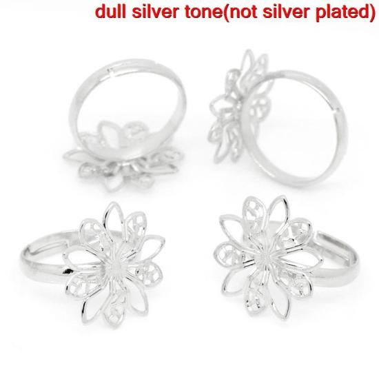 Picture of Brass Adjustable Rings Filigree Stamping Flower Silver Tone 16.7mm( 5/8") (US 6.25), 2 PCs                                                                                                                                                                    