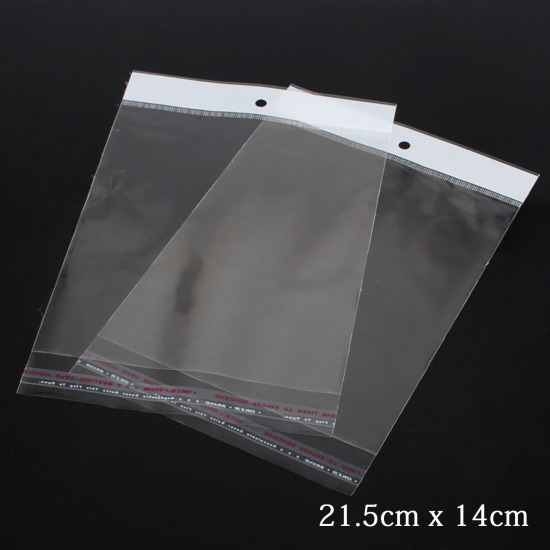 Image de Sachet Pochette Autocollant en Plastique Rectangle Transparent (Espace Utilisable: 16.5cmx14cm) avec Trou d'Accroche 21.5cm x 14cm, 20 PCs