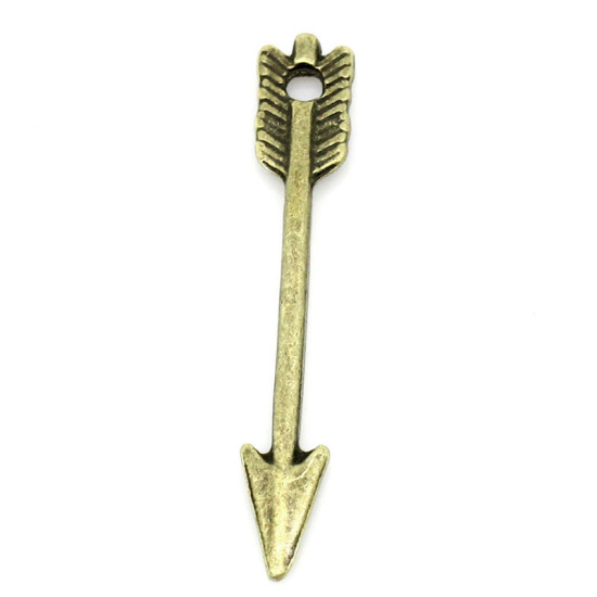 Picture of Zinc Metal Alloy Charm Pendants Arrow Antique Bronze 29mm(1 1/8") x 5mm( 2/8"), 20 PCs