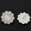 Picture of Cat's Eye Glass Metal Sewing Shank Buttons Flower Silver Plated White With Rhinestone 17mm( 5/8") x 17mm( 5/8"), 5 PCs