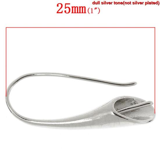 Bild von Messing Ohrringe Ohrhaken Silberfarbe 25mm x 11mm, Drahtstärke: (21 gauge), 10 Stück