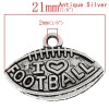 Picture of Zinc Based Alloy Sport Charms Football Antique Silver Color Message " I Love Football " 21mm x 15mm, 8 PCs