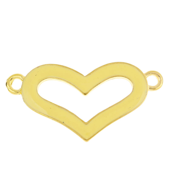 Imagen de Conectores Aleación del Metal Del Zinc de Corazón,Amarillo yChapado en Oro 3.0cm x 15.5mm, 20 Unidades 