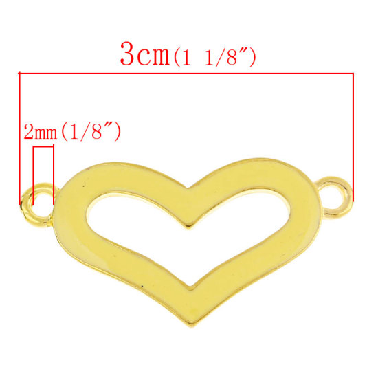 Imagen de Conectores Aleación del Metal Del Zinc de Corazón,Amarillo yChapado en Oro 3.0cm x 15.5mm, 20 Unidades 