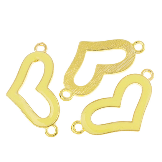 Imagen de Conectores Aleación del Metal Del Zinc de Corazón,Amarillo yChapado en Oro 3.0cm x 15.5mm, 20 Unidades 