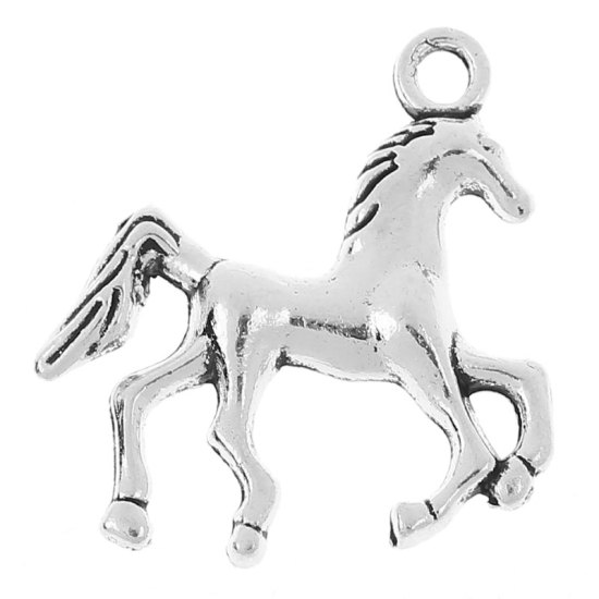 Picture of Zinc Metal Alloy Charm Pendants Horse Animal Antique Silver Color 22mm( 7/8") x 22mm( 7/8"), 50 PCs