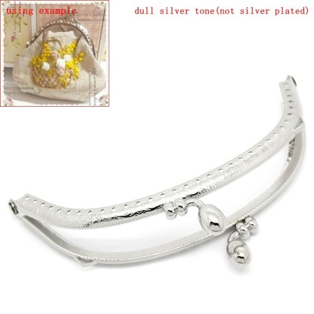 Iron Based Alloy Kiss Clasp Lock Purse Frame Arch Silver Tone Dot 13x7.5cm(5 1/8" x3"), Open Size: 14x13cm(5 4/8" x5 1/8"), 3 PCs