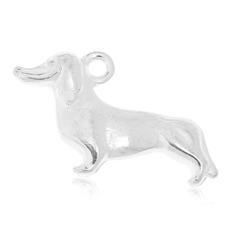 Picture of Zinc Metal Alloy Charm Pendants Dog Animal Silver Plated Color Plated 21mm( 7/8") x 12mm( 4/8"), 30 PCs