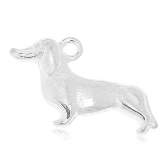 Picture of Zinc Metal Alloy Charm Pendants Dog Animal Silver Plated Color Plated 21mm( 7/8") x 12mm( 4/8"), 30 PCs
