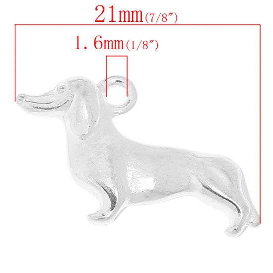 Picture of Zinc Metal Alloy Charm Pendants Dog Animal Silver Plated Color Plated 21mm( 7/8") x 12mm( 4/8"), 30 PCs