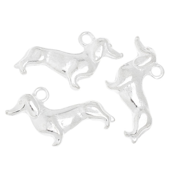 Picture of Zinc Metal Alloy Charm Pendants Dog Animal Silver Plated Color Plated 21mm( 7/8") x 12mm( 4/8"), 30 PCs